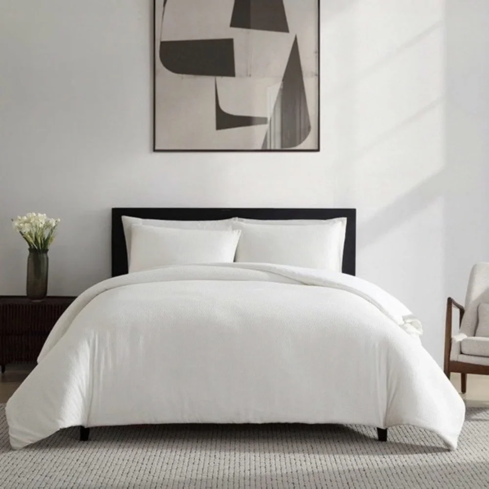 Vera Wang Oversized KING Comforter & Shams Basketweave 3-piece Set WHITE